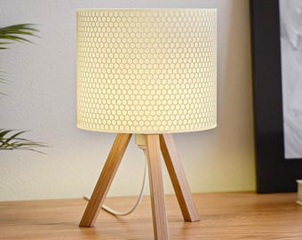 Wood Table Lamp Honeycomb Pattern, Handmade Modern Lamp, Small Bedside Light, Cozy Home Decor, Minimalist Desk Lighting, Unique Gift