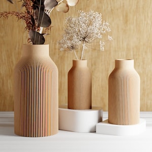 Wood Vase &quot;BOTTLE&quot; - Sleek Design - Original and Striking Decor - Perfect for Gifting | Natural Neutral Wood Color