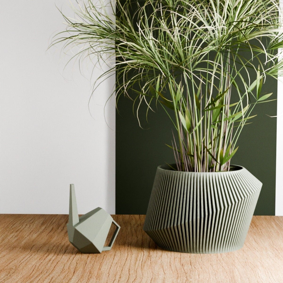 3D Textured Wood Planter with Customizable Size & Color! Comes with Drainage and Saucer | Printed Modern Pottery URBAN Designed Flower Pot