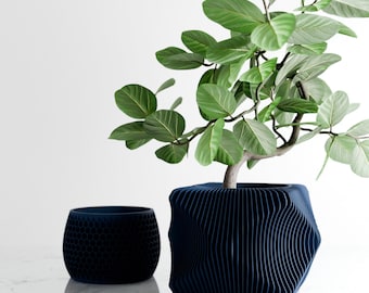 Matte Ribbed Planter Pot with Drainage & Drip Tray: Modern Indoor Pottery