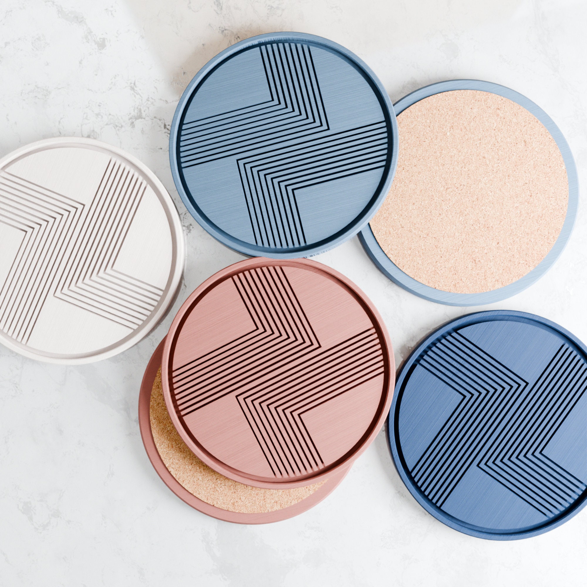 LINED Coaster Set of 4, Modern and Minimalist 4 5 Inch 3D