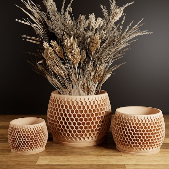 Pflanzkbel aus Holz in Wabenform, einzigartiger 3D-gedruckter Blumentopf  mit Abflussloch und Untersetzer fr Zimmerpflanzen, 9 Farboptionen, klein  bis gro, 4, 5, 6, 7, 8 Zoll - Etsy.de