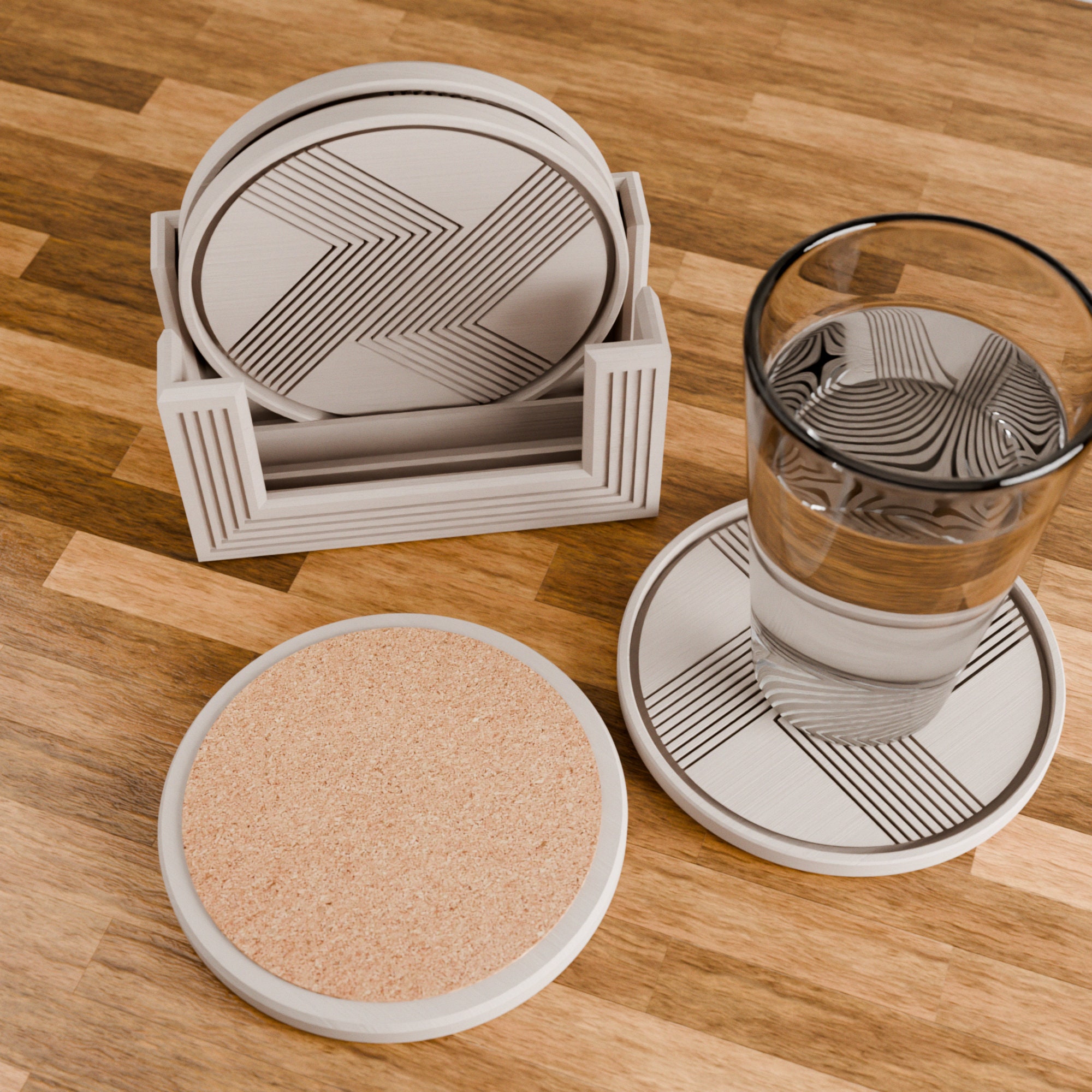 LINED Coaster Set of 4, Modern and Minimalist 4 5 Inch 3D