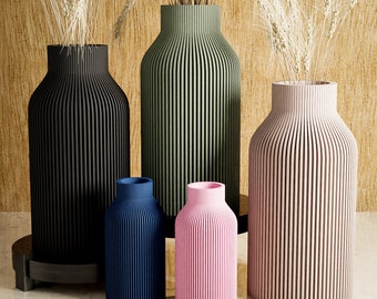 Vase texturé unique « BOUTEILLE » Vase moderne et minimaliste imprimé en 3D pour fleurs fraîches ou séchées et cadeau déco pour la maison | Poterie modernisée