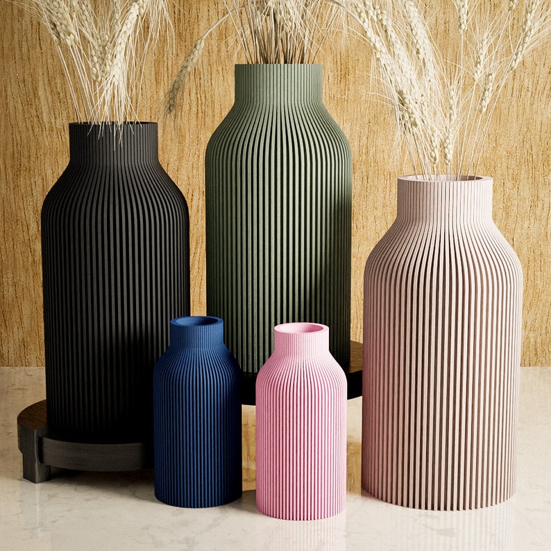 Unique Textured Vase BOTTLE Modern & Minimalist 3D Printed Vase for Fresh or Dried Flowers and Decor Gift for Home Modernized Pottery image 1