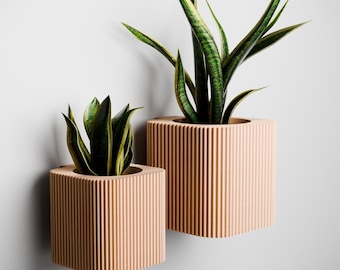 Hanging BOX Wall Mount Planter, Ribbed Design With Drainage and Drip Tray, 4,6,8 Inches, Green Black Navy Blue Pink White LARGE Plant Pot