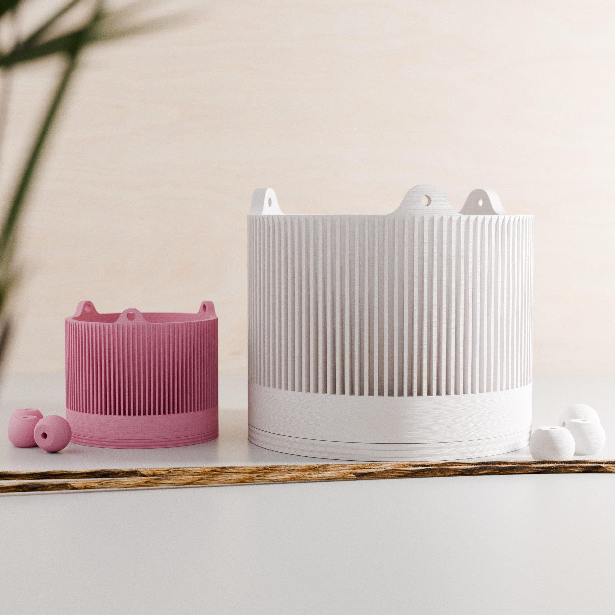 Hanging SAKURA Rope Planter, Ribbed Design With Drainage and Drip Tray ...