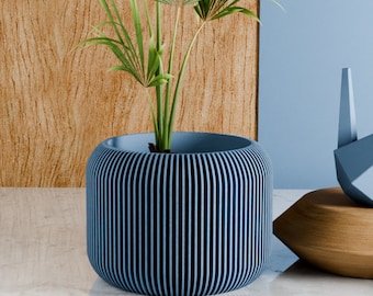 Indoor Blue Planter Pot, 3D Printed Planter, Home Decor Planter with Saucer Drip Tray, 3 4 5 6 inch Planter with Drainage, Perfect Gift