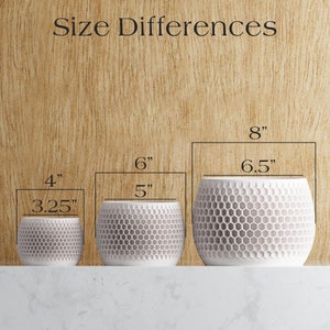 Wood Honeycomb Planter, Unique 3D Printed Plant Pot with Drainage & Saucer For Houseplants , 9 Color Options, Small to Large, 4 5 6 7 8 Inch White