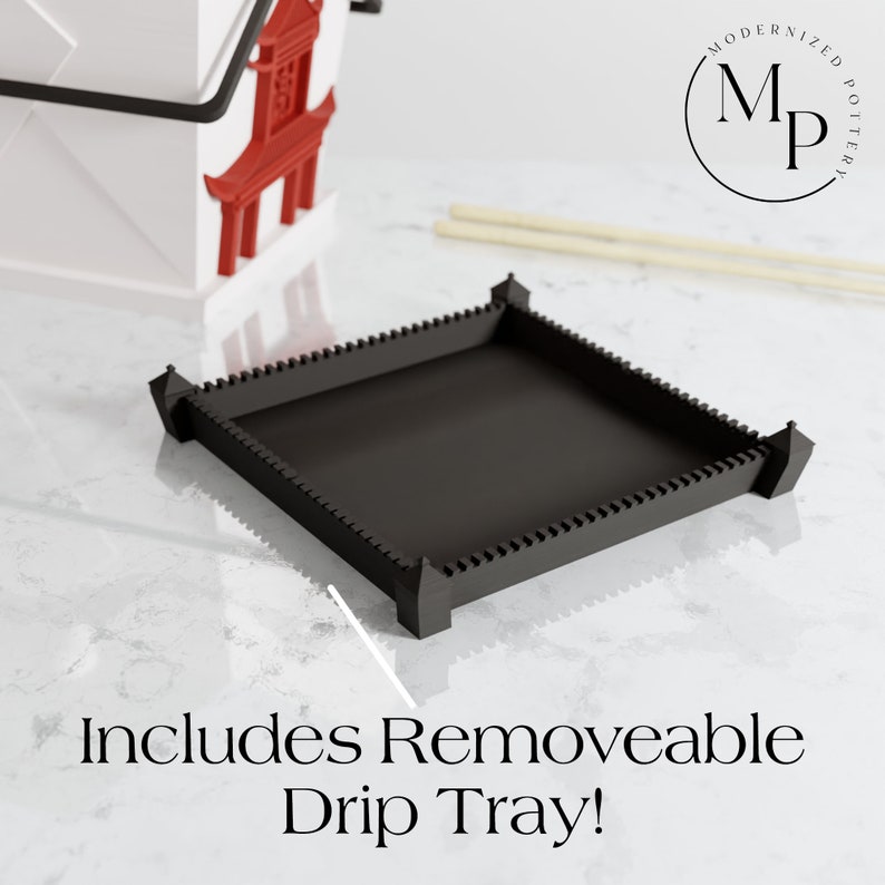 Indoor Planter Chinese Takeout Box Pot SET with Free Chopsticks, For Houseplants and Decor, Comes with Accessories, Drainage, and Drip Tray zdjęcie 6