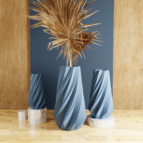Modern Matte Blue Wood Vase – Large Timber Vase, Eco-friendly Decor