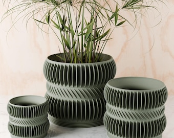 RIBBED Planter, 9 Color Options, Unique 3D Printed Plant Pot with Drainage & Saucer For Houseplants, Small to Large, 3 4 5 6 7 8 Inch Decor