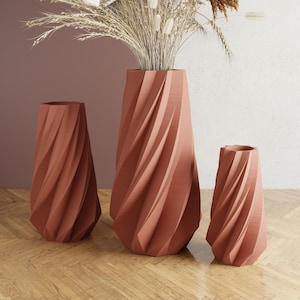 Terracotta 3D Printed Vase "TIMBER" - Made with Sustainable Bioplastics | Ideal for Gifting | LARGE Sizes Available | Modern Design