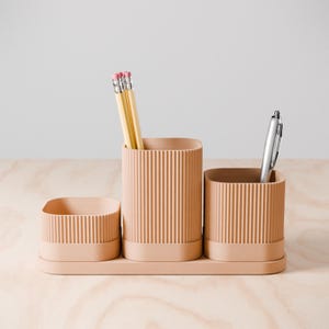 Modern 3-Piece Desk Organizer Set, Minimalist Pencil Holder & Pen Caddy for Office or Home Decor Gift, Accessories, Bathroom Organizer