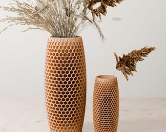 Tall Honeycomb Vase, Waterproof Insert, Modern Geometric 3D Printed Vase, Minimalist Home Decor, Gift for Her, For Fresh or Dried Flowers