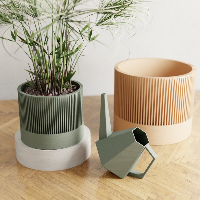 Wood SAUKRA Planter, 9 Colors, Modern and Minimalist 3D Printed Plant Pot w/ Drainage & Saucer For Houseplants, Small Large, 4 5 6 7 8 Inch