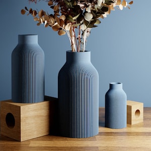 Jarrón AZUL Mate "BOTTLE" - Diseño elegante - Decoración original y llamativa - Perfecto para regalar / Texturizado
