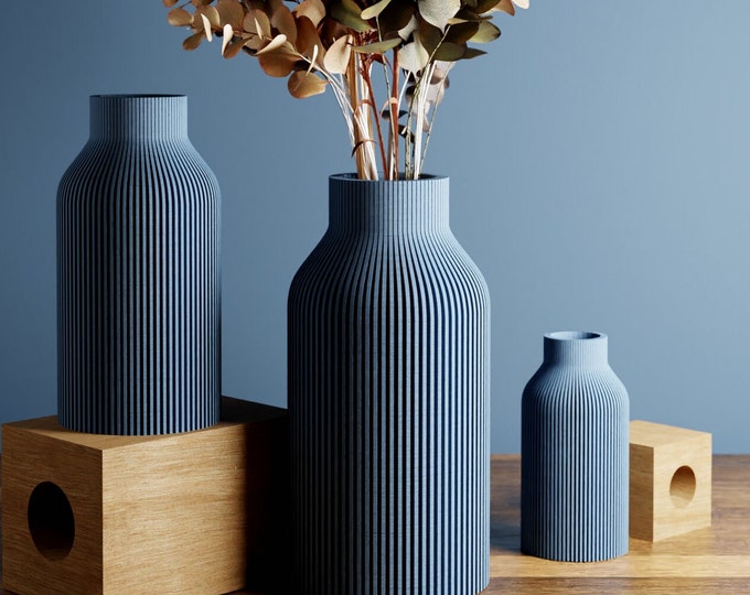 Matte BLUE Vase "BOTTLE" - Sleek Design - Original and Striking Decor - Perfect for Gifting | Textured