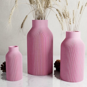Unique Textured Vase BOTTLE Modern & Minimalist 3D Printed Vase for Fresh or Dried Flowers and Decor Gift for Home Modernized Pottery Pink