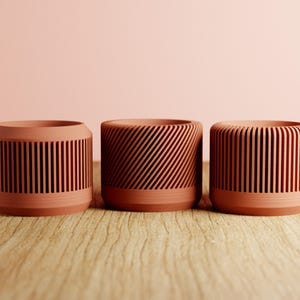 Terracotta Planter SET of 3 with Drainage Holes and Drip Trays, 3D Printed Modern Design, Perfect Plant Pots for Succulents and Houseplants