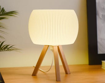 Wood Table Lamp “ORB” – Handmade Modern Lamp, Small Bedside Light, Cozy Home Decor, Minimalist Desk Lighting, Unique Gift for Home
