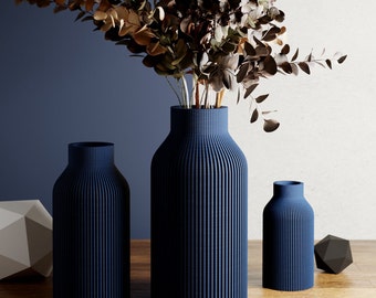 NAVY BLUE Vase "BOTTLE" - Sleek Design - Original and Striking Decor - Perfect for Gifting | Textured