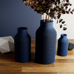 NAVY BLUE Vase BOTTLE Sleek Design Original and Striking Decor Perfect for Gifting Textured image 7