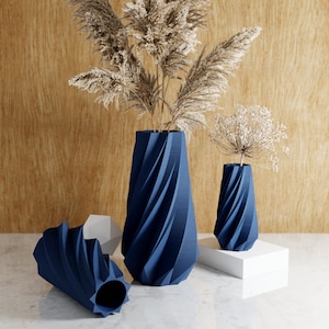 Navy BLUE Vase "TIMBER" - Recycled Wood- Original and Exceptional Décor - Ideal for Gifting | LARGE Sizes Available | Modern Design