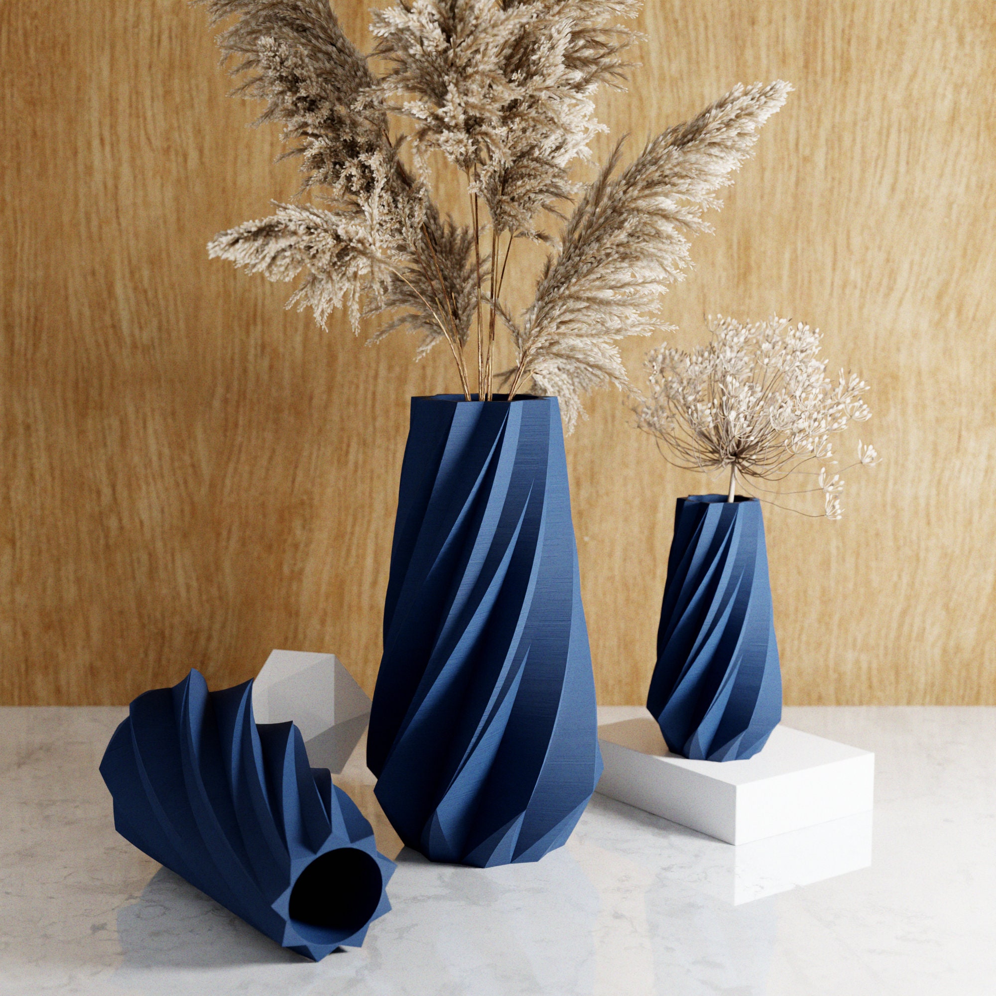 Navy BLUE Vase TIMBER - Recycled Wood- Original and Exceptional Décor - Ideal for Gifting | LARGE Sizes Available