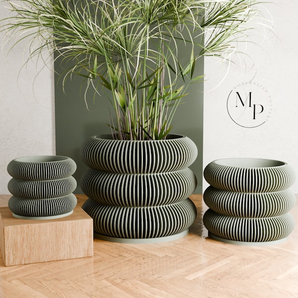 Wood BUBBLES Planter, 3D Printed Plant Pot with Drainage & Saucer