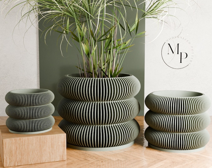Wood BUBBLES Planter, 3D Printed Plant Pot with Drainage & Saucer