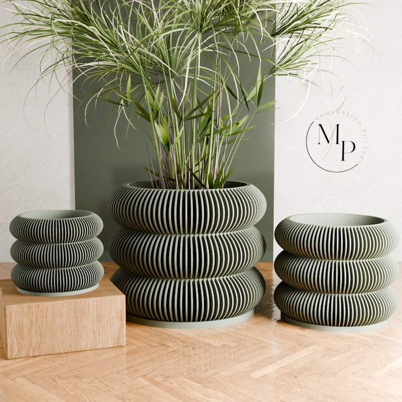 Wood BUBBLES Planter, 9 Color Options, Unique 3D Printed Plant Pot with Drainage & Saucer For Houseplants, Small to Large, 4 5 6 7 8 Inch