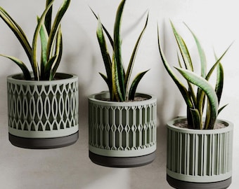 Set of 3 Wall Planters, PILLAR Modern Wall Mounted Planter Set, Geometric Hanging Indoor Planters, 3D Printed Plant Pots 4 Inch Wall Planter
