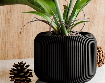 Indoor Black Planter Pot, 3D Printed Planter, Home Decor Planter with Saucer Drip Tray, 3 4 5 6 inch Planter with Drainage, Perfect Gift