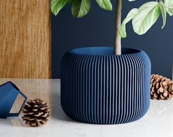 Indoor Navy Blue Planter Pot, 3D Printed Planter, Home-Decor Planter with Saucer Drip Tray 3 4 5 6 inch Planter with Drainage Perfect Gift