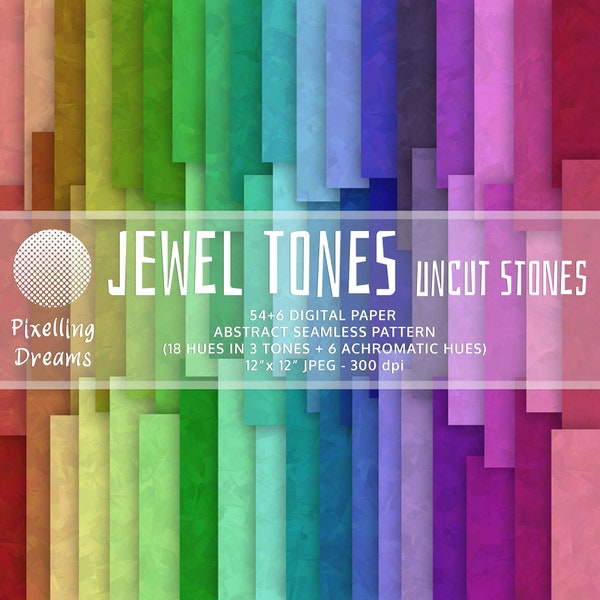 Jewel Tones Digital Paper, Uncut Stones Abstract Nature Seamless Patterns, Digital Download, Scrapbooking, Collage Art Paper