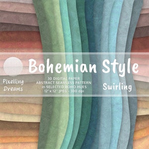 Boho Style Swirling Digital Paper, Abstract Nature Seamless Patterns, Digital Download, Scrapbooking, Collage Art Paper
