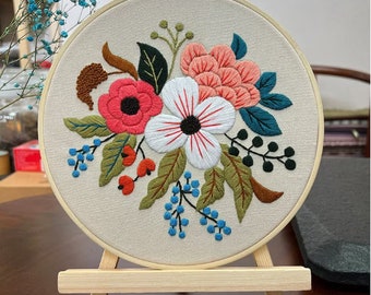 Floral Embroidery kit- DIY colourful flower bouquet bloom embroidery kit for beginner  modern hand Embroidery Kit pattern DIY craft kit gift