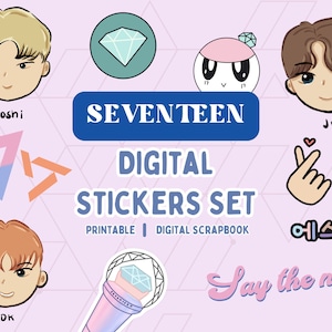 SEVENTEEN CARAT Digital Sticker Set, PNG, Printable, Seventeen art, all 13 members