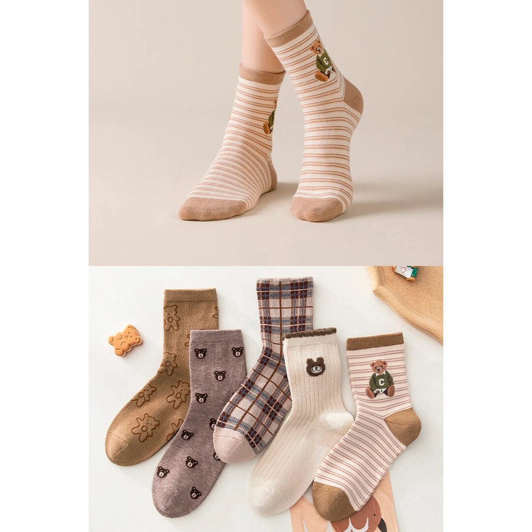 5 Pairs Cute Women's Socksbear Design 5 Pairs Socks Set Etsy