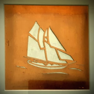 Framed Copper Gild yacht boat picture original art