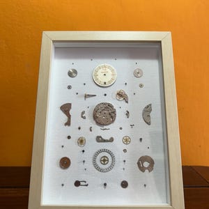 Watch disassembled, Shelf/wall design frame 13x18, shelf wall decoration.