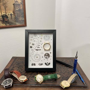 Watch disassembled, Shelf/wall design frame 13x18, shelf wall decoration.