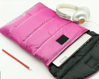 Puffer Laptop Sleeve, Pink Vinyl Macbook Sleeve, Puffy iPad Sleeve, Padded Laptop Case, Quilted Laptop Sleeve, Boyfriend Christmas Gift