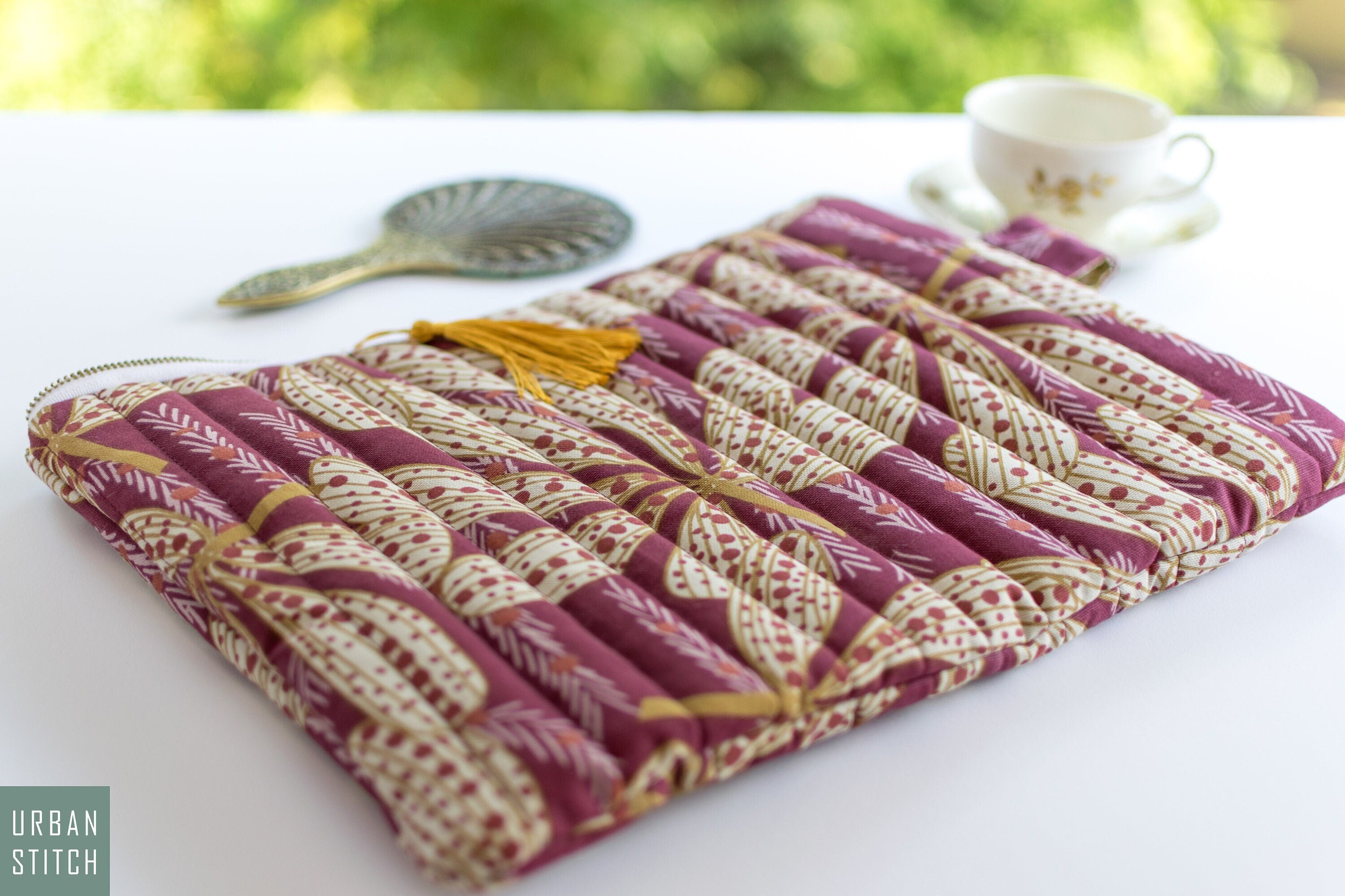 Quilted Laptop Sleeve, MacBook Sleeve, Padded iPad Pouch, Floral iPad