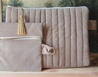 Gesteppte Laptop-Hülle, MacBook-Hülle, gepolsterte iPad-Tasche, iPad-Hülle aus Cord, Notizblock-Tasche, Laptop-Hülle, Laptop-Tasche mit Reißverschluss, Geschenk für Sie