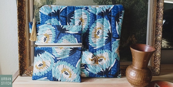 Macbook Sleeve & Pouch, Quilted Laptop Case, Padded iPad Pouch, Floral iPad Sleeve, Canvas iPad Bag, Laptop Case, Laptop Bag, Gift for her