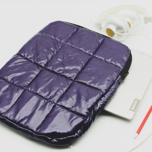 Puffer Laptop Sleeve, Purple Vinyl Macbook Sleeve, Puffy iPad Sleeve, Padded Laptop Case, Quilted Laptop Sleeve, Boyfriend Christmas Gift