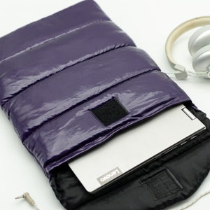 Puffer Laptop Sleeve, Purple Vinyl Macbook Sleeve, Puffy iPad Sleeve, Padded Laptop Case, Quilted Laptop Sleeve, Boyfriend Christmas Gift