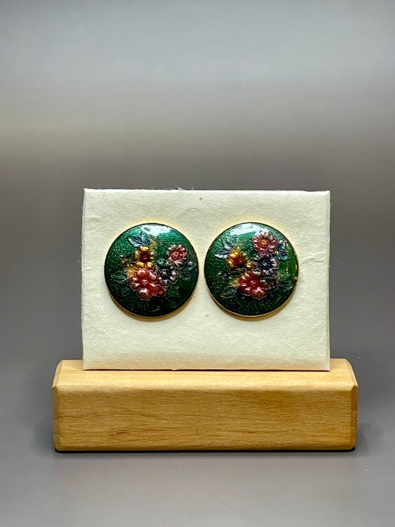 Vintage Enameled Flower Earrings - image 1